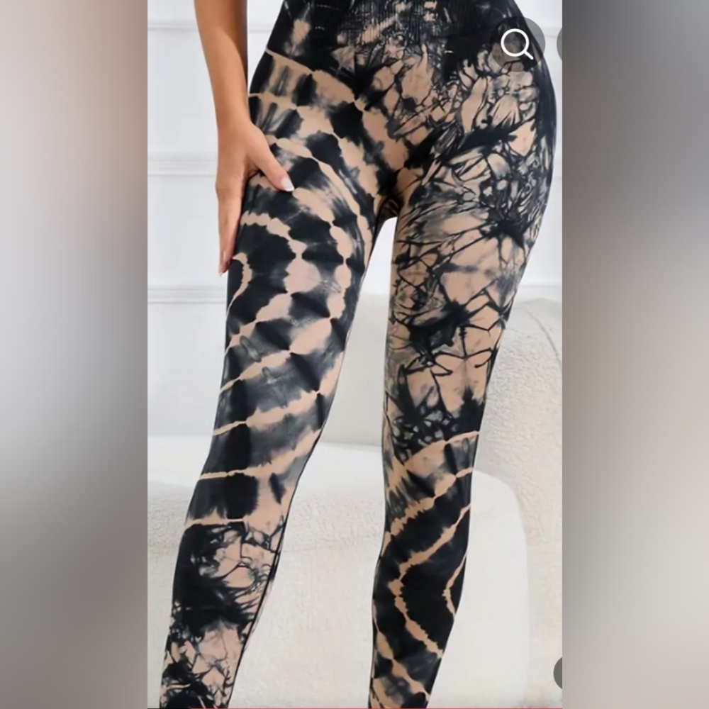 S/M Womens Seamless Tie Dye Leggings Beige Black
